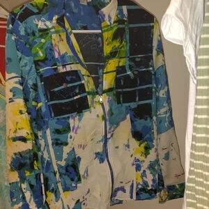 Tracy M Blue and Yellow Abstract Jacket
